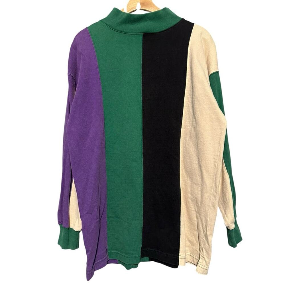 Honors Vintage Mens Size M Green Purple Black Cream Cotton Colorblock Polo Shirt